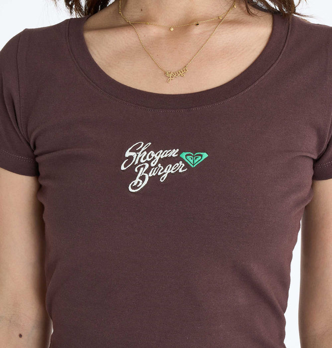 【OUTLET】【オンラインストア・直営店限定】ROXY ShogunBurger×ROXY MINI TEE ウィメンズ 半袖Tシャツ 丈短め <2025 ROXY x Shogun Burger COLLECTION>*