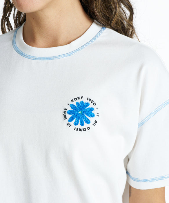 ROXY IT ALL COMES IN WAVE サガラ刺繍花モチーフ 半袖Tシャツ 【2026年春夏モデル】