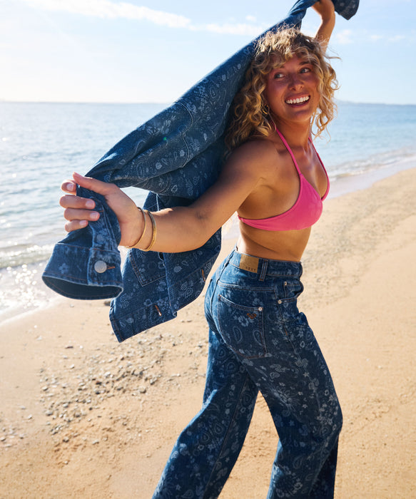 ROXY BOOGIE NIGHT MID OCEAN BLUE ペイズリー柄 デニムパンツ 【2026