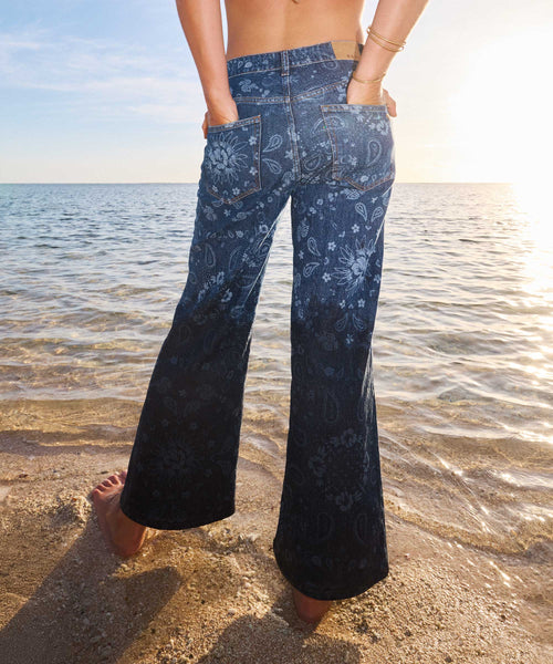 ROXY BOOGIE NIGHT MID OCEAN BLUE ペイズリー柄 デニムパンツ 【2026