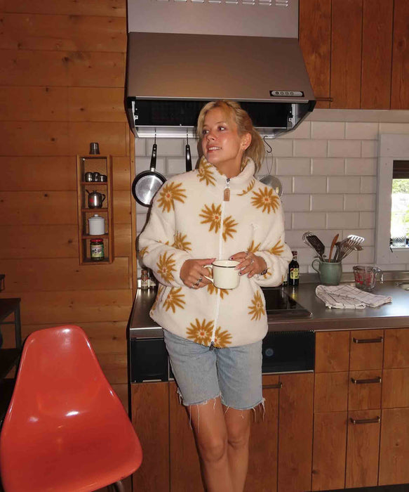 Roxy ALL DAY ウィメンズ フラワー柄 ボアジャケット 中綿 ダブルジップ