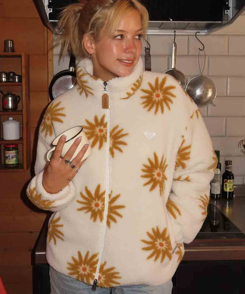 Roxy ALL DAY ウィメンズ フラワー柄 ボアジャケット 中綿 ダブルジップ