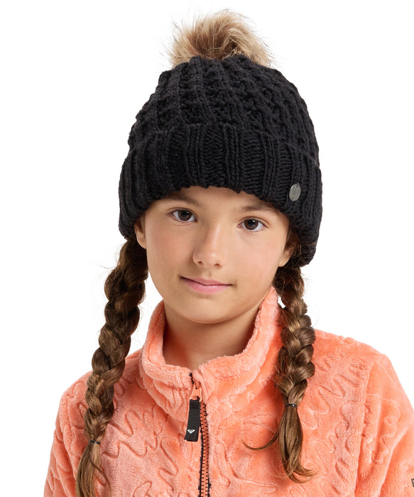 ROXY キッズ BLIZZARD GIRL BEANIE ビーニー 保湿 フリースライナー付きポンポン 【25-26SNOWモデル】 KVJ0 / F