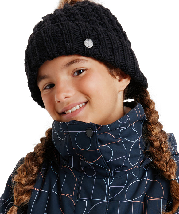 ROXY キッズ BLIZZARD GIRL BEANIE ビーニー 保湿 フリースライナー付きポンポン 【25-26SNOWモデル】 KVJ0 / F
