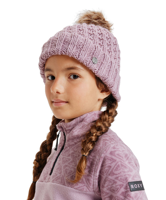ROXY キッズ BLIZZARD GIRL BEANIE ビーニー 保湿 フリースライナー付きポンポン 【25-26SNOWモデル】 MGQ0 / F