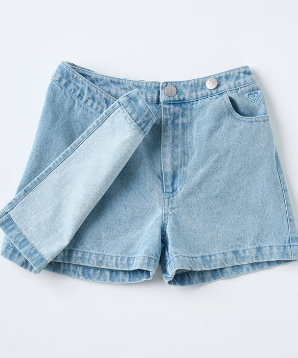 ROXY キッズ MINI BREEZYBAY ラップ付きデニムショートパンツ 【2026年 