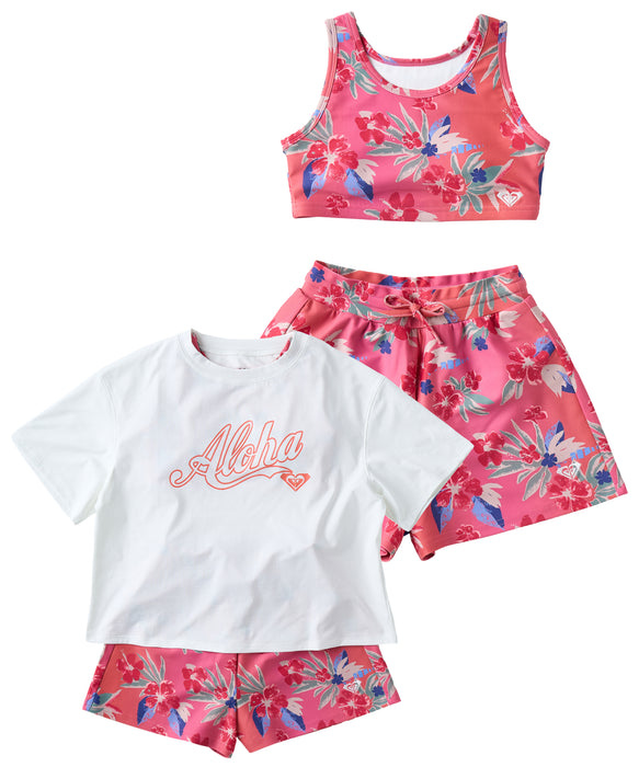 ROXY キッズ MINI HIBISCUS COVE 水着ラッシュTシャツ3点セット/UVカット/EASY DRY 【2026年夏モデル】