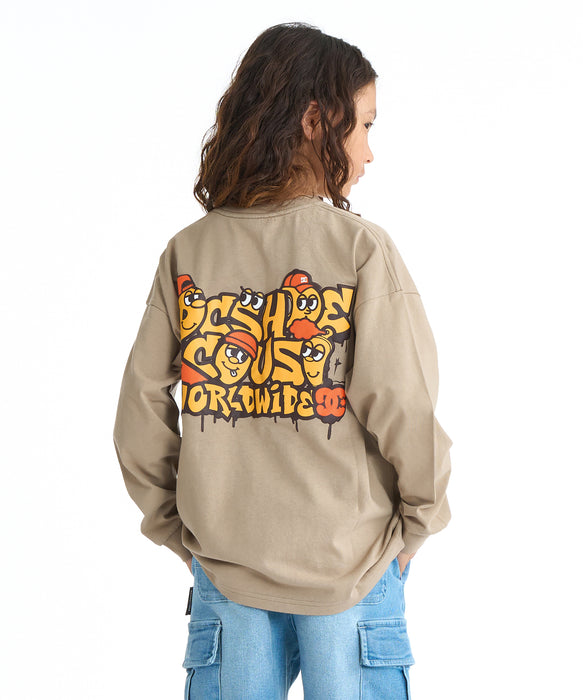 DC SHOES キッズ 26 KD SK CREW LS オーバーサイズ ロンT 長袖Tシャツ【2026年春夏モデル】 BEG / 160