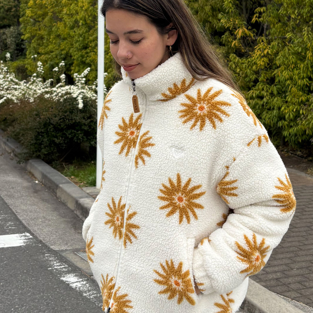 Roxy ALL DAY ウィメンズ フラワー柄 ボアジャケット 中綿