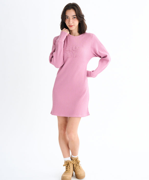 【OUTLET】Roxy MY PACE ウィメンズ 長袖リブ素材 ミニ丈ワンピース <2025FW HEART WAVE>