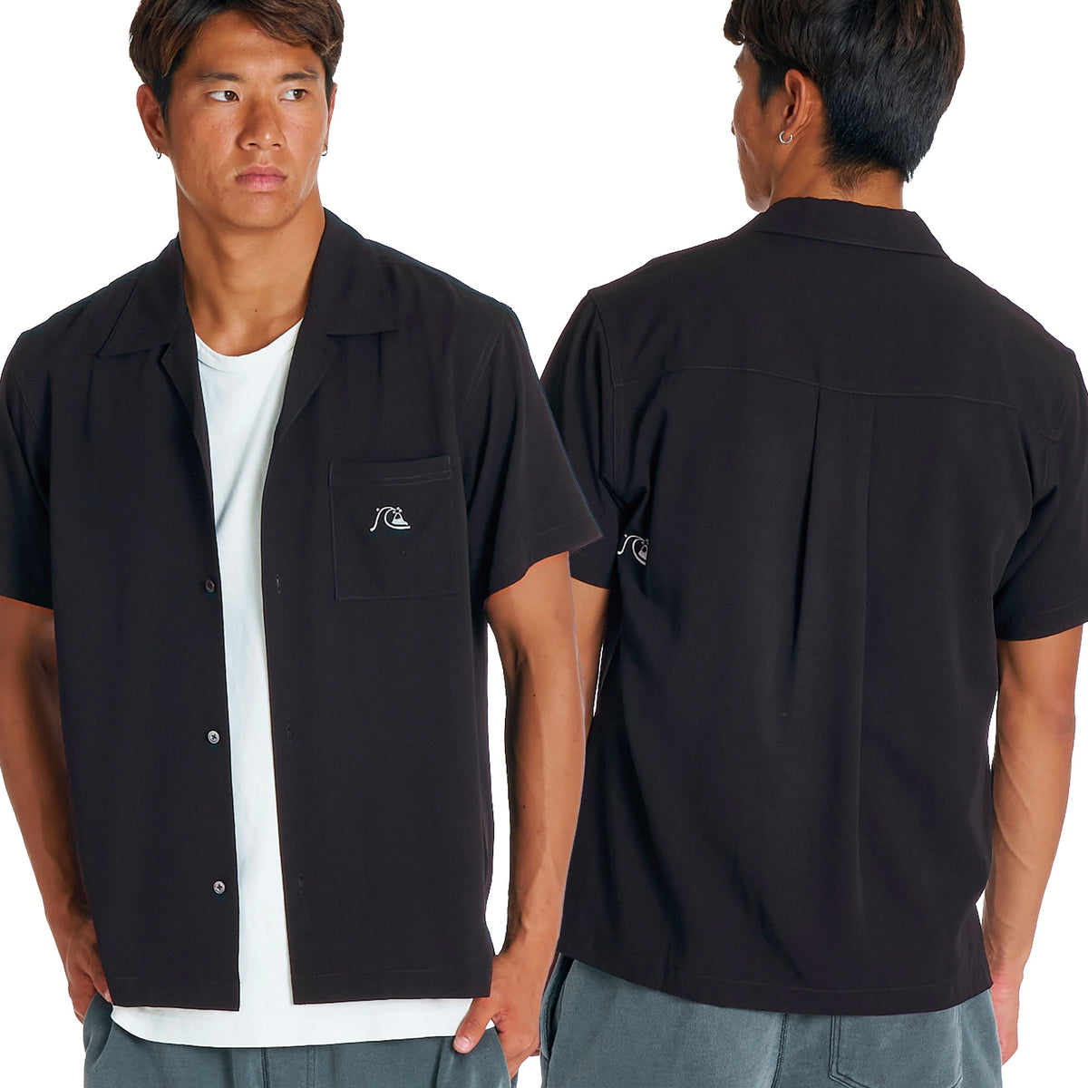 SEA SEAVALLEY リネンコットンシャツ QUIKSILVER メンズ DNA BUBBLE OPEN SHIRT 半袖オープンカラーシャツ