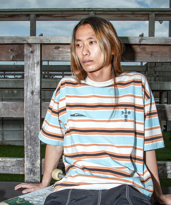 <QUIKSILVER X DOGTOWN> メンズ DTQS BORDER ST ボーダー半袖Tシャツ ルーズフィット【2026年夏モデル】
