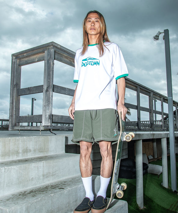 <QUIKSILVER X DOGTOWN> メンズ DTQS PG HORRORSCRIPT RINGER ST 半袖コットンTシャツ ルーズフィット【2026年夏モデル】