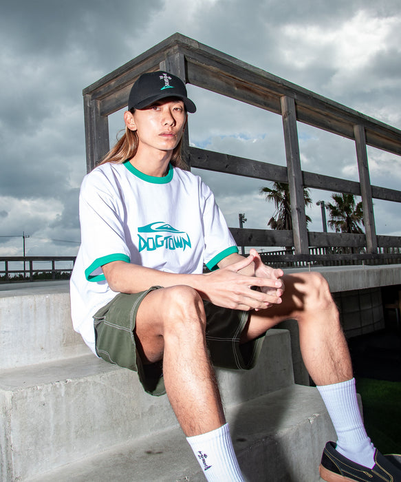<QUIKSILVER X DOGTOWN> メンズ DTQS PG HORRORSCRIPT RINGER ST 半袖コットンTシャツ ルーズフィット【2026年夏モデル】