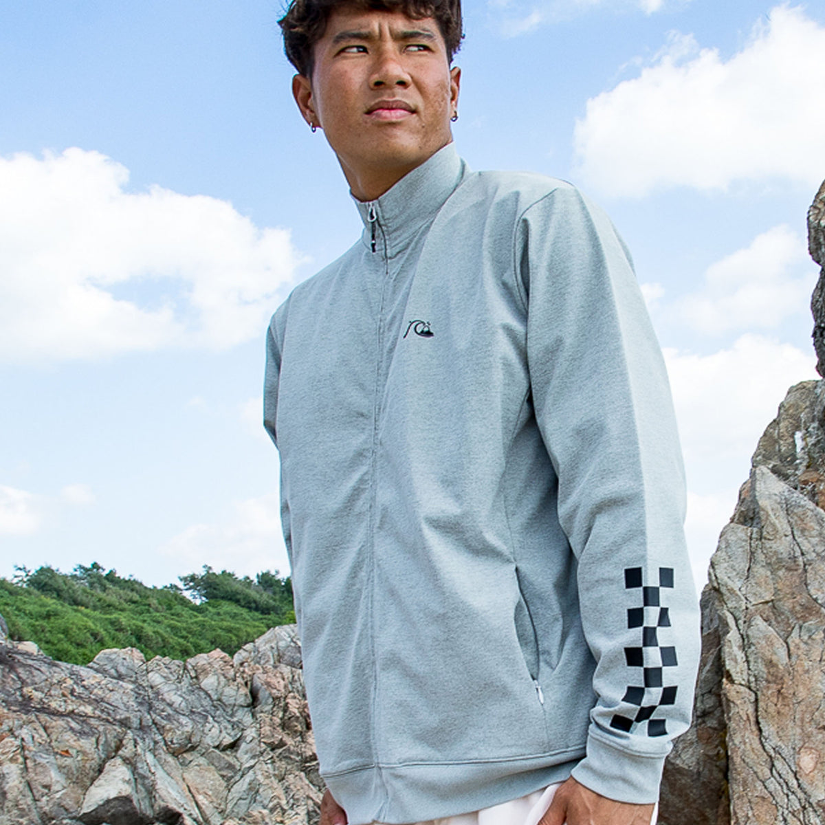 QUIKSILVER メンズ CHECKER ZIP 長袖ラッシュガード UPF50+ 接触冷感