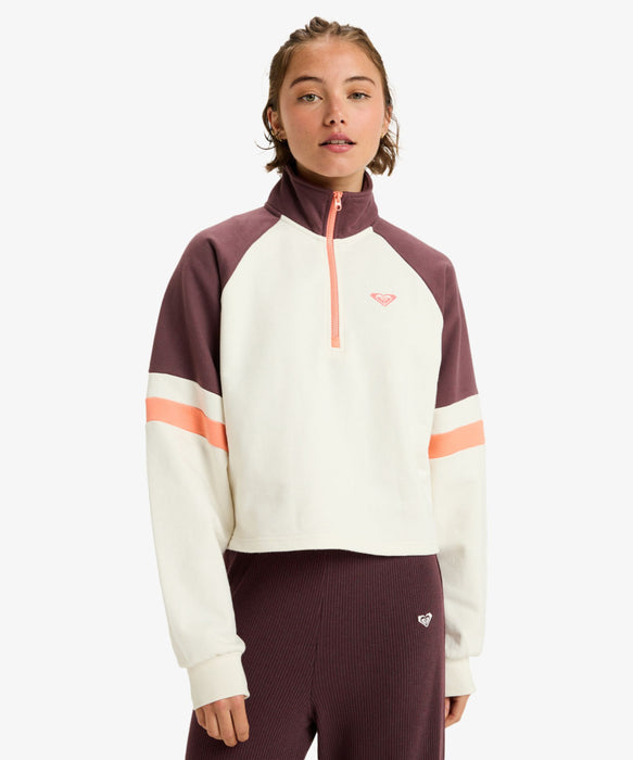 【OUTLET】Roxy Fitness ESSENTIAL ENERGY BOXY HALF ZIP ウィメンズ フィットネス ハーフジップ ラグランスリーブ ミニ裏毛  <25FWグローバル展開アイテム>