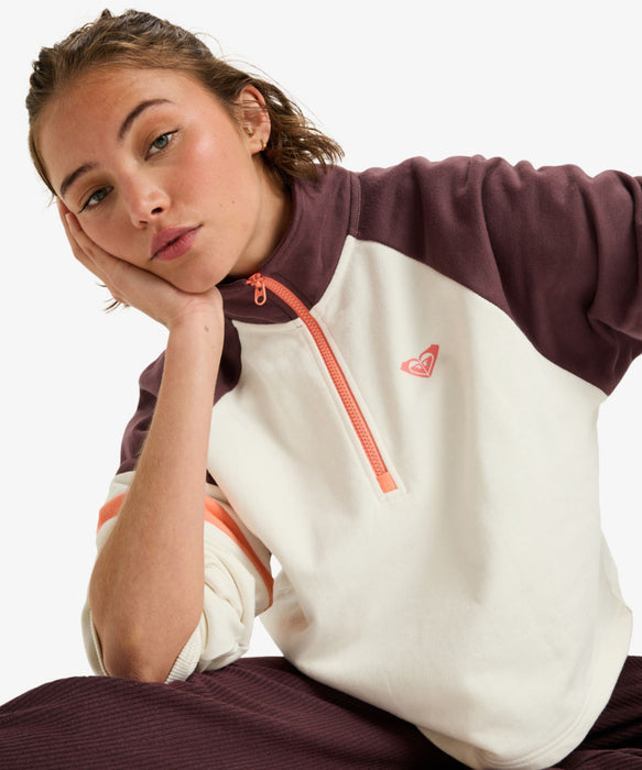 【OUTLET】Roxy Fitness ESSENTIAL ENERGY BOXY HALF ZIP ウィメンズ フィットネス ハーフジップ ラグランスリーブ ミニ裏毛  <25FWグローバル展開アイテム>