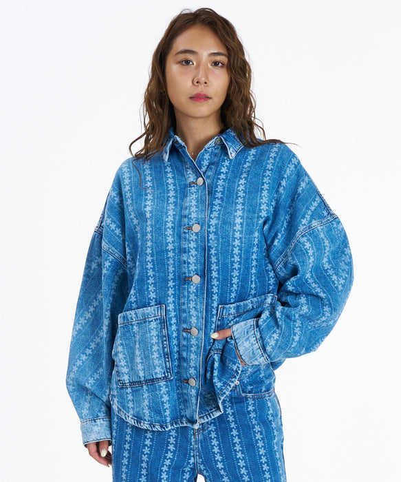 ROXY KICK BACK WASH DENIM 花柄デニムシャツ 長袖 【2026年秋冬モデル】