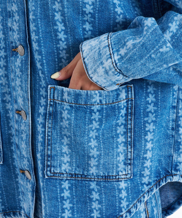 ROXY KICK BACK WASH DENIM 花柄デニムシャツ 長袖 【2026年秋冬モデル】