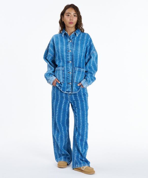 ROXY KICK BACK WASH DENIM 花柄デニムシャツ 長袖 【2026年秋冬モデル】
