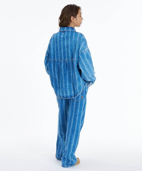 ROXY KICK BACK WASH DENIM 花柄デニムシャツ 長袖 【2026年秋冬モデル】