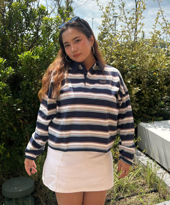ROXY BUTTERFLY POLO バタフライロゴボーダー長袖ポロシャツ 【2026年秋冬モデル】