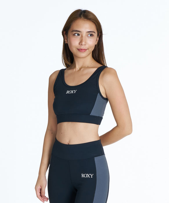 ROXY FITNESS EARTHY CRISP BRA 配色リブ切替ブラトップ /速乾/UVカット/水陸両用/ハイサポート【2026年秋冬モデル】