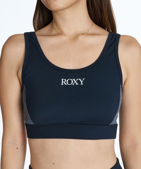 ROXY FITNESS EARTHY CRISP BRA 配色リブ切替ブラトップ /速乾/UVカット/水陸両用/ハイサポート【2026年秋冬モデル】