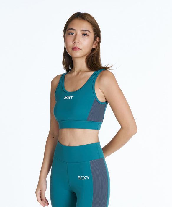 ROXY FITNESS EARTHY CRISP BRA 配色リブ切替ブラトップ /速乾/UVカット/水陸両用/ハイサポート【2026年秋冬モデル】