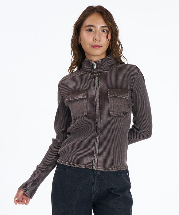 ROXY x NANAHA RIB KNIT JACKET スタンドカラージップニットトップス 【2026年秋冬モデル】