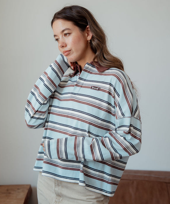 ROXY BUTTERFLY POLO バタフライロゴボーダー長袖ポロシャツ 【2026年秋冬モデル】