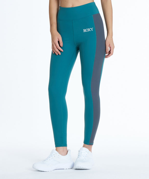 ROXY FITNESS EARTHY CRISP LEGGINGS 配色リブ切替レギンス /速乾/UVカット/水陸両用 【2026年秋冬モデル】