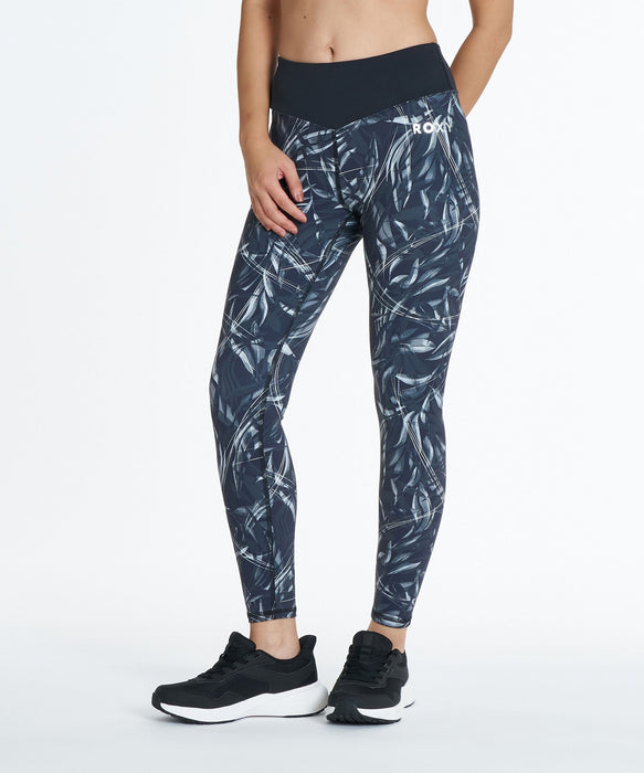 lgb ルグランブルー　メタリックシルバー レギンス ROXY FITNESS FEEL FREE LEGGINGS 総柄プリントレギンス /速乾/UV