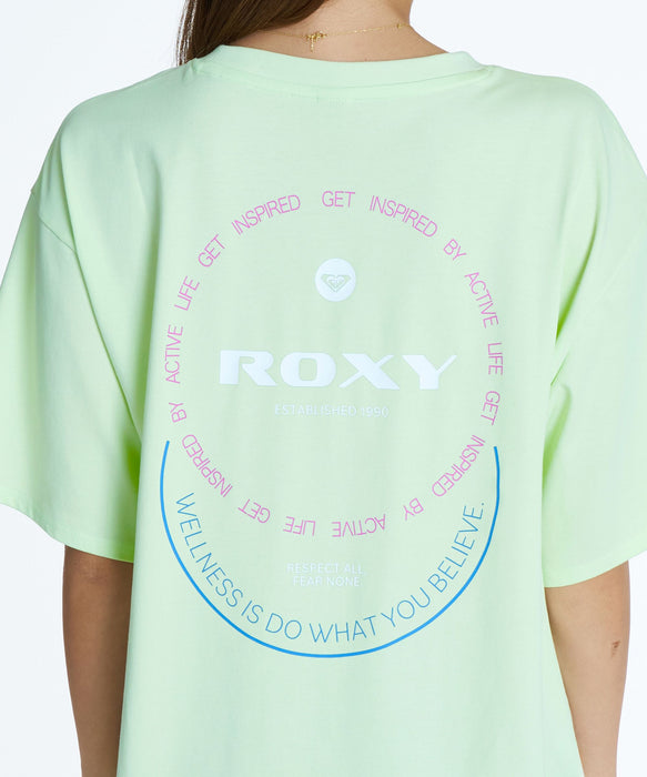 ROXY FITNESS KEEP IT GOING S/S TEE ラインメッセージロゴTシャツ /速乾/UVカット 【2026年秋冬モデル】