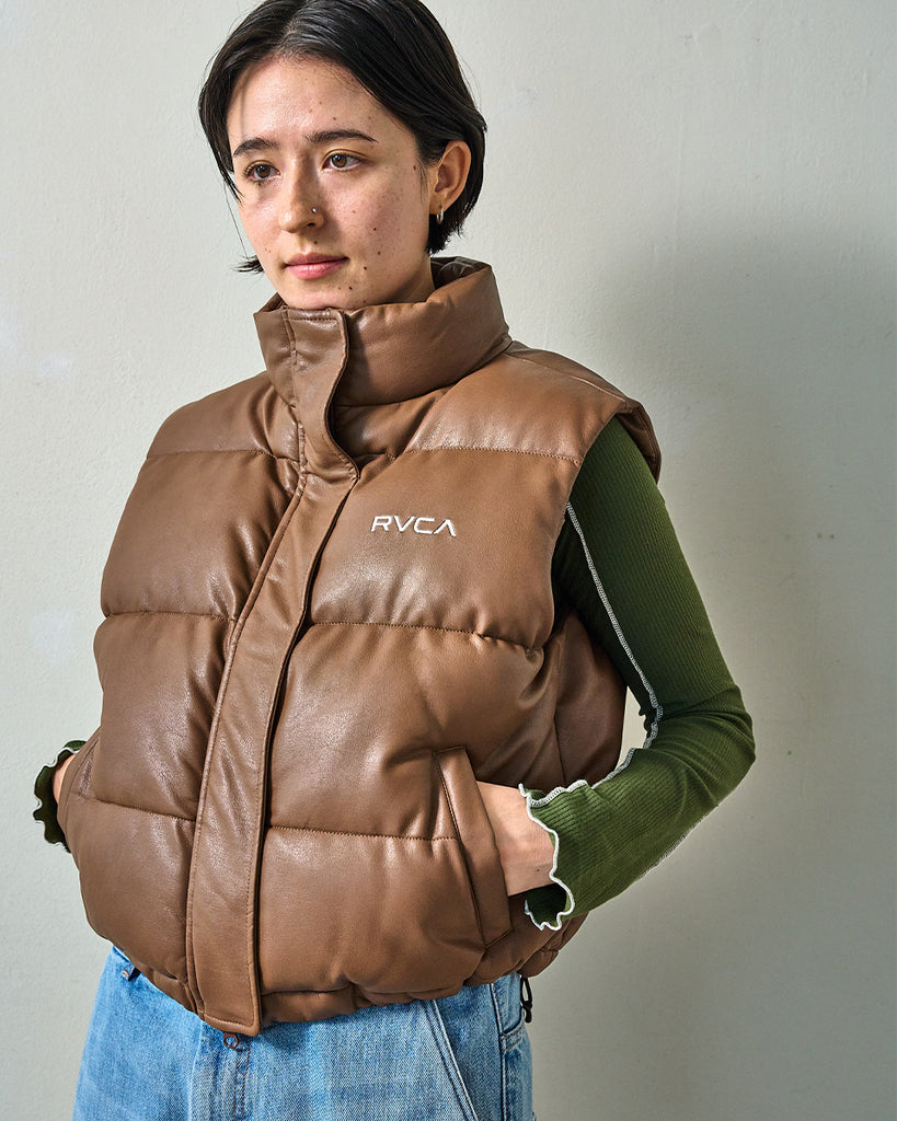OUTLET】RVCA レディース RVCA ECO LEATHER PUFFER VEST ベスト RSA0