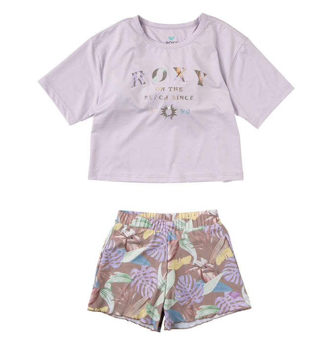 【OUTLET】Roxy キッズ MINI ON THE BEACH ラッシュTシャツ付き 水着 3点セット (100-150cm)