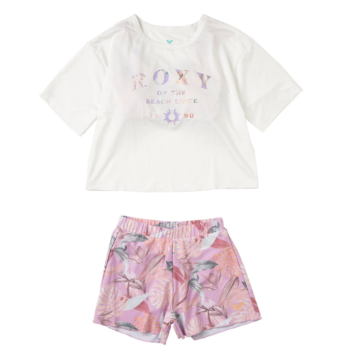 【OUTLET】Roxy キッズ MINI ON THE BEACH ラッシュTシャツ付き 水着 3点セット (100-150cm)